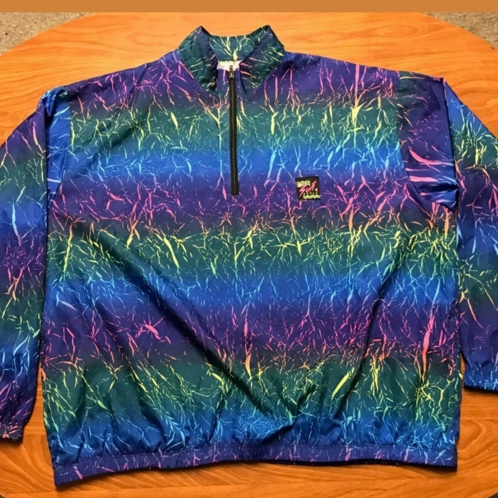 90s Surf Style Cracked Neon Windbreaker